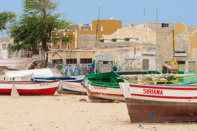 Boats on beach at Sal Rei, Boa Vista, Cape Verde