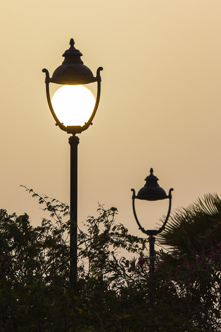Setting sun behind 'lamp', Boa Vista, Cape Verde
