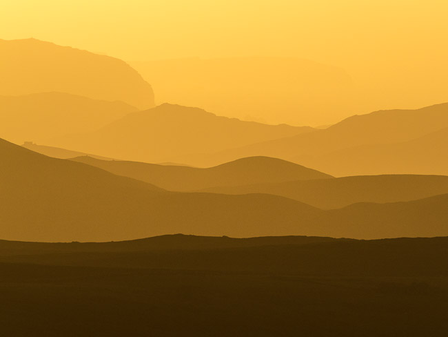 View across hills in West Mainland at dusk, Shetland
